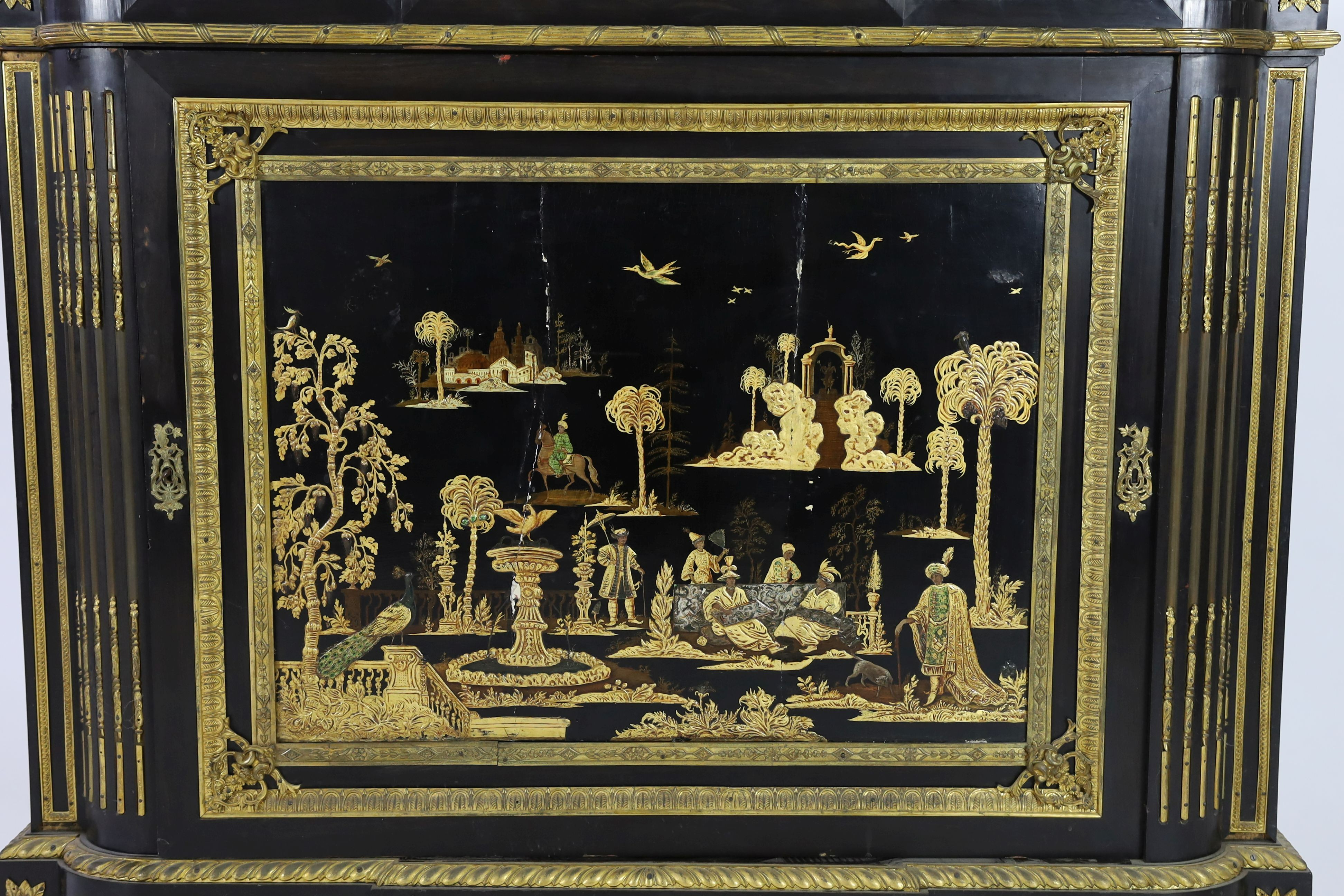 A 19th century French Louis XVI style ormolu mounted ebonised side cabinet, W.134cm D.46cm H.122cm